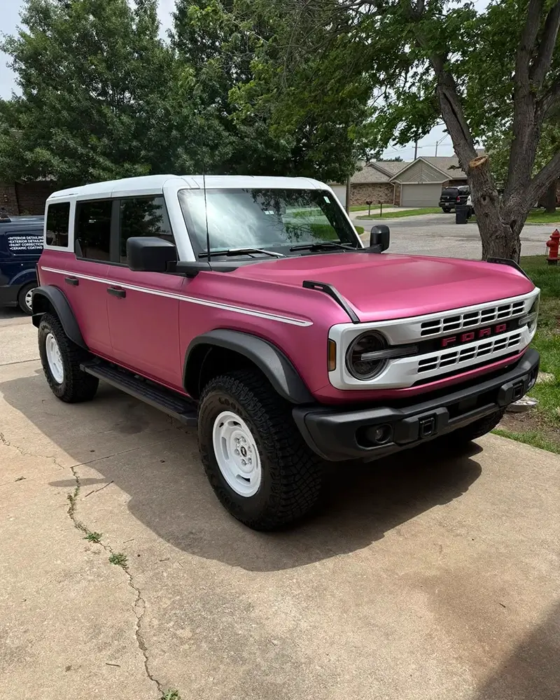 Exterior of pink Ford vehicle