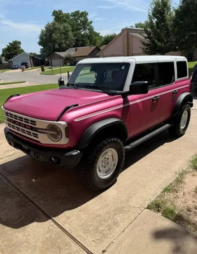Exterior of pink vehicle