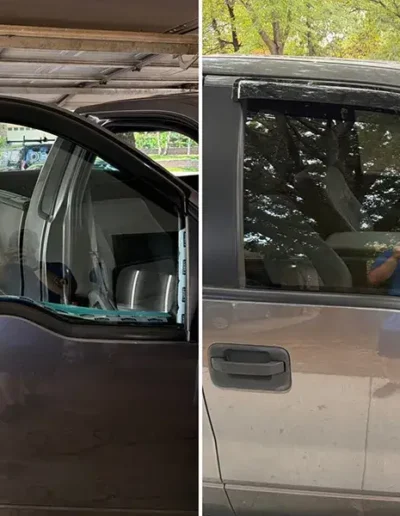 Window Tint Before & After on Side of Gray Vehicle