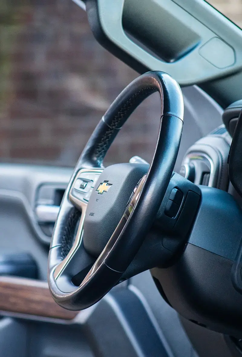 Steering wheel in truck after interior detail
